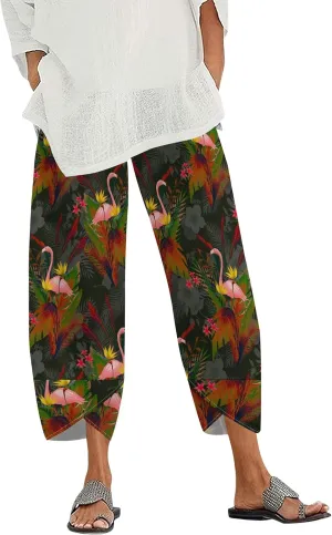 Capris Pants for Women 2025 Summer Printed Baggy Cropped Wide Leg High Elastic Waist Trousers Beach Vacation Pant