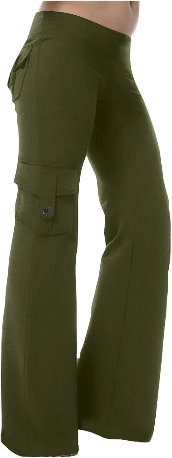 Cargo Yoga Pants with Pockets Womens Wide Leg Pants High Waisted Workout Flare Leggings Lightweight Casual Trousers