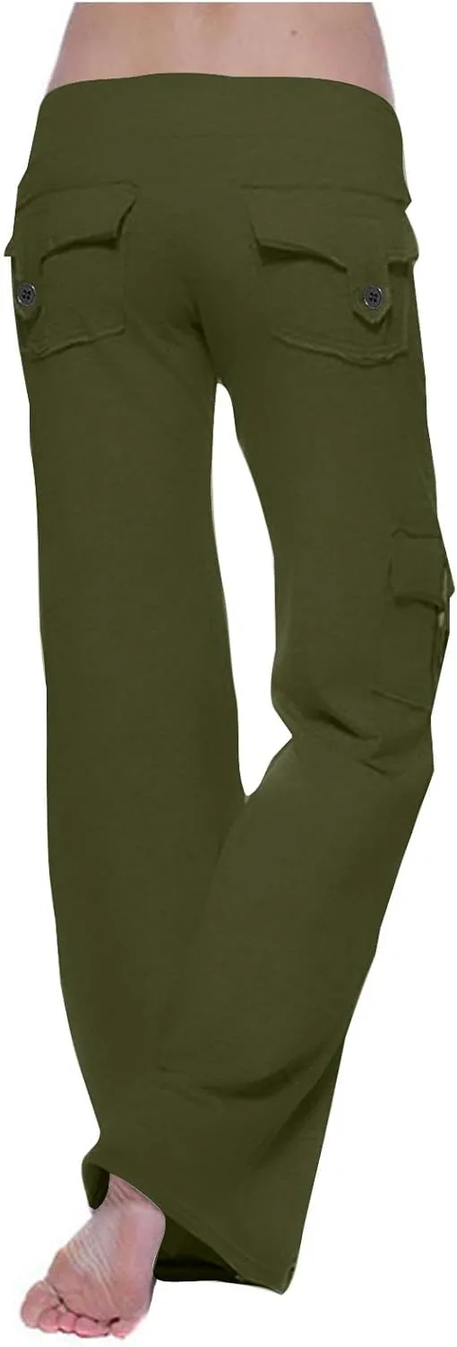 Cargo Yoga Pants with Pockets Womens Wide Leg Pants High Waisted Workout Flare Leggings Lightweight Casual Trousers