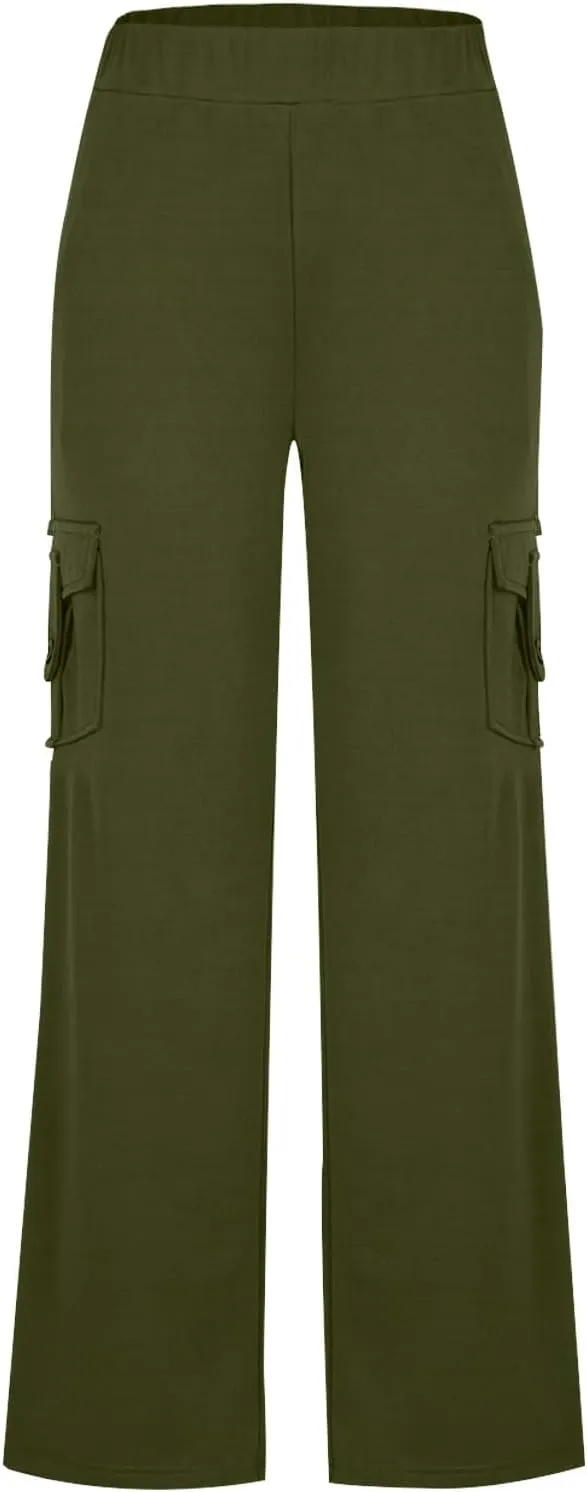 Cargo Yoga Pants with Pockets Womens Wide Leg Pants High Waisted Workout Flare Leggings Lightweight Casual Trousers