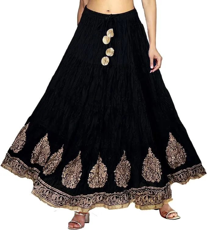 Chandrakala Flowy Long Skirt for Women A Line Casual Beach Party Holiday Maxi Skirts (S113-P)