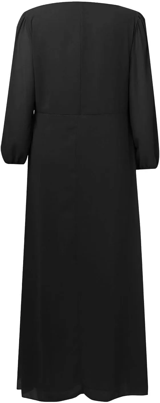 Chiffon Dresses for Women Summer Flowy Ruffle Mini Dress Elegant V Neck 3/4 Lantern Sleeve Party Cocktail Wedding Guest Dress