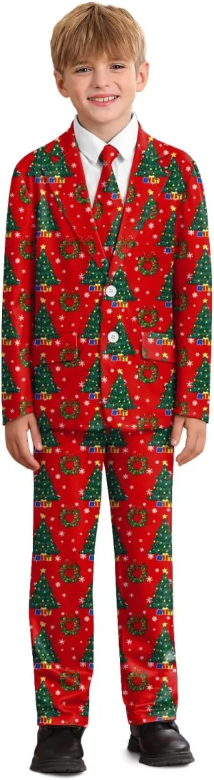 Christmas Boys Ugly 3 Piece Suits with Jacket, Pants & Tie 5-14 Years