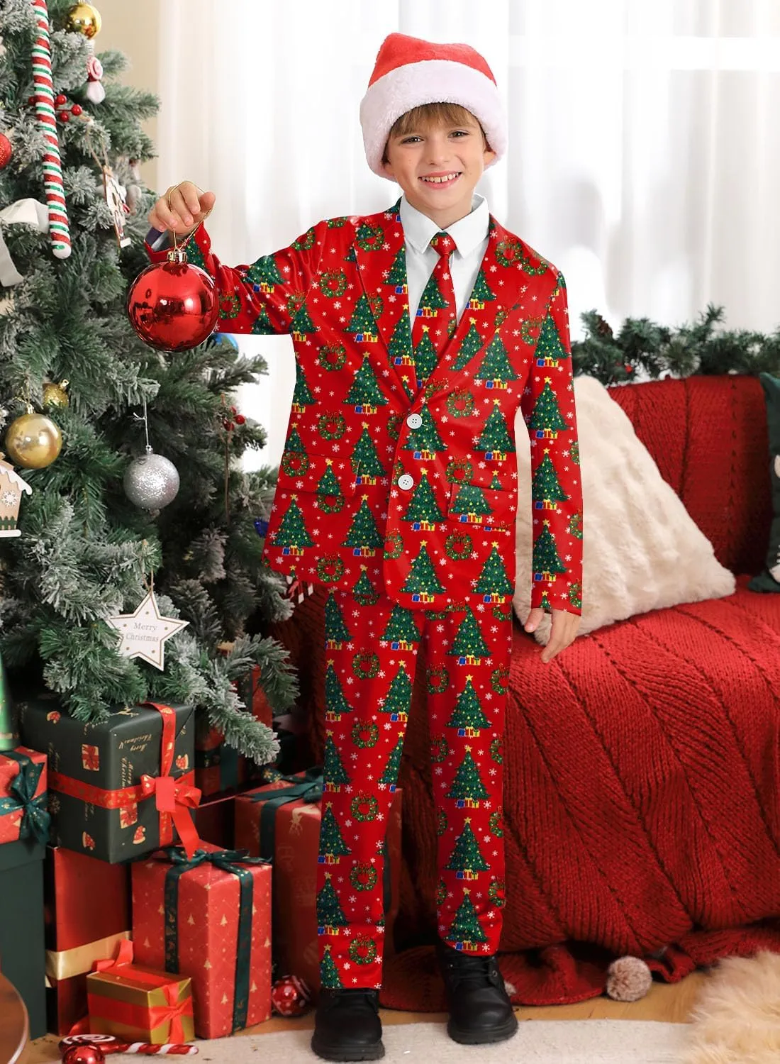 Christmas Boys Ugly 3 Piece Suits with Jacket, Pants & Tie 5-14 Years