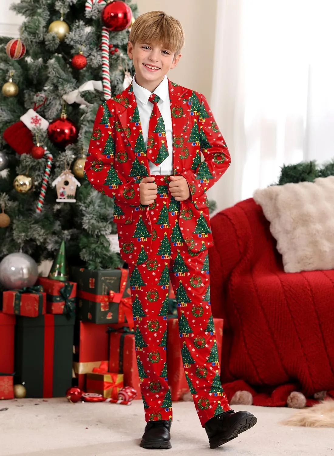 Christmas Boys Ugly 3 Piece Suits with Jacket, Pants & Tie 5-14 Years