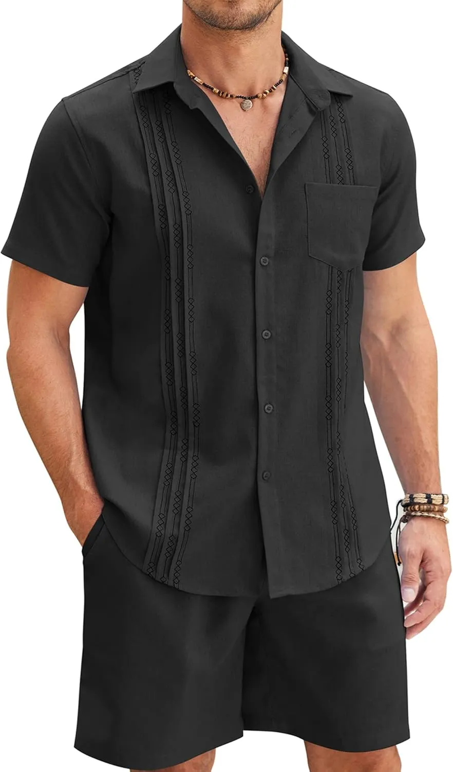 COOFANDY Mens Beach Outfits for Vacation 2 Piece Short Set Guayabra Sets Resort Wear