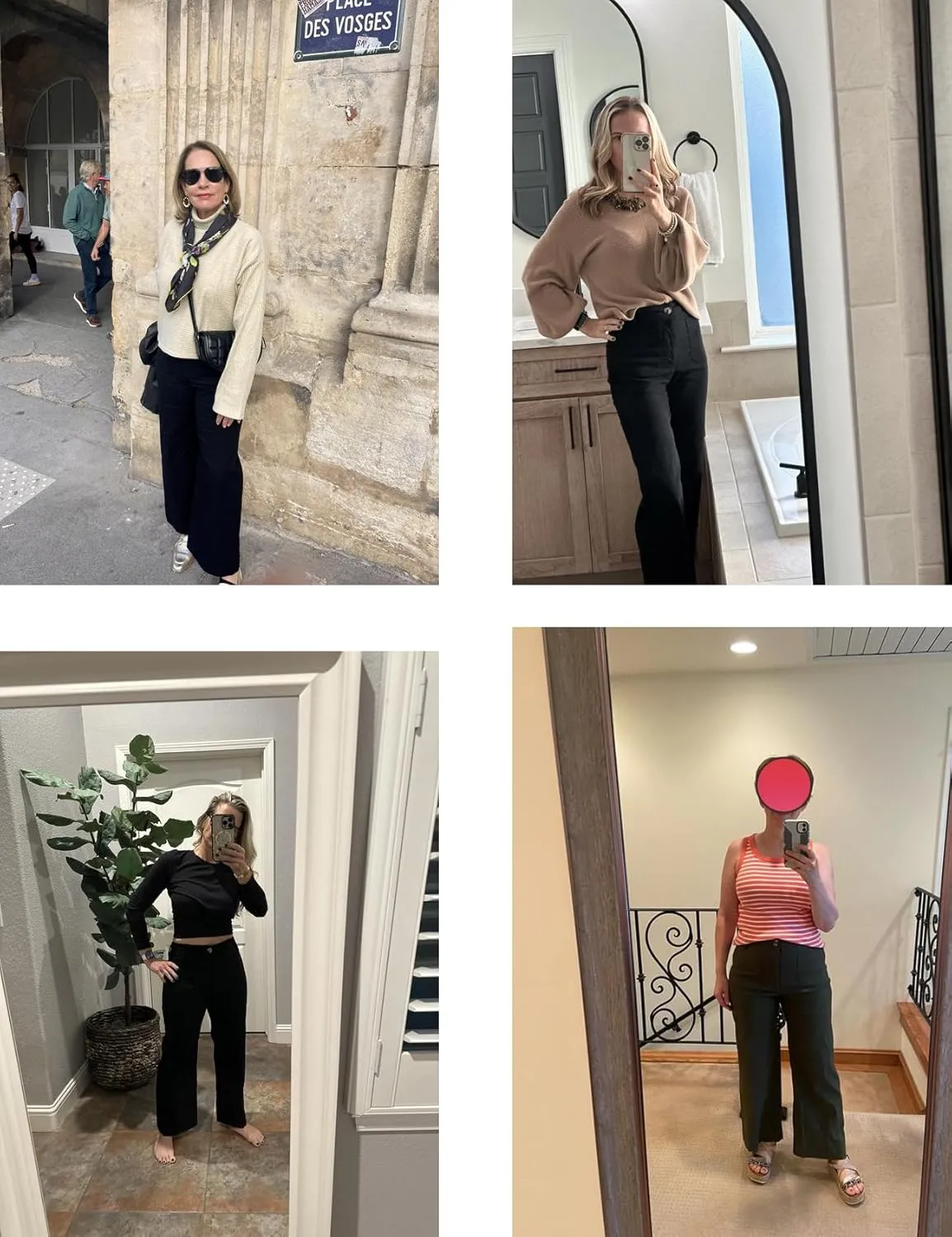 Cropped Wide-Leg Pants Casual High Waist Baggy Pants Stretchy Straight Trousers with Pockets