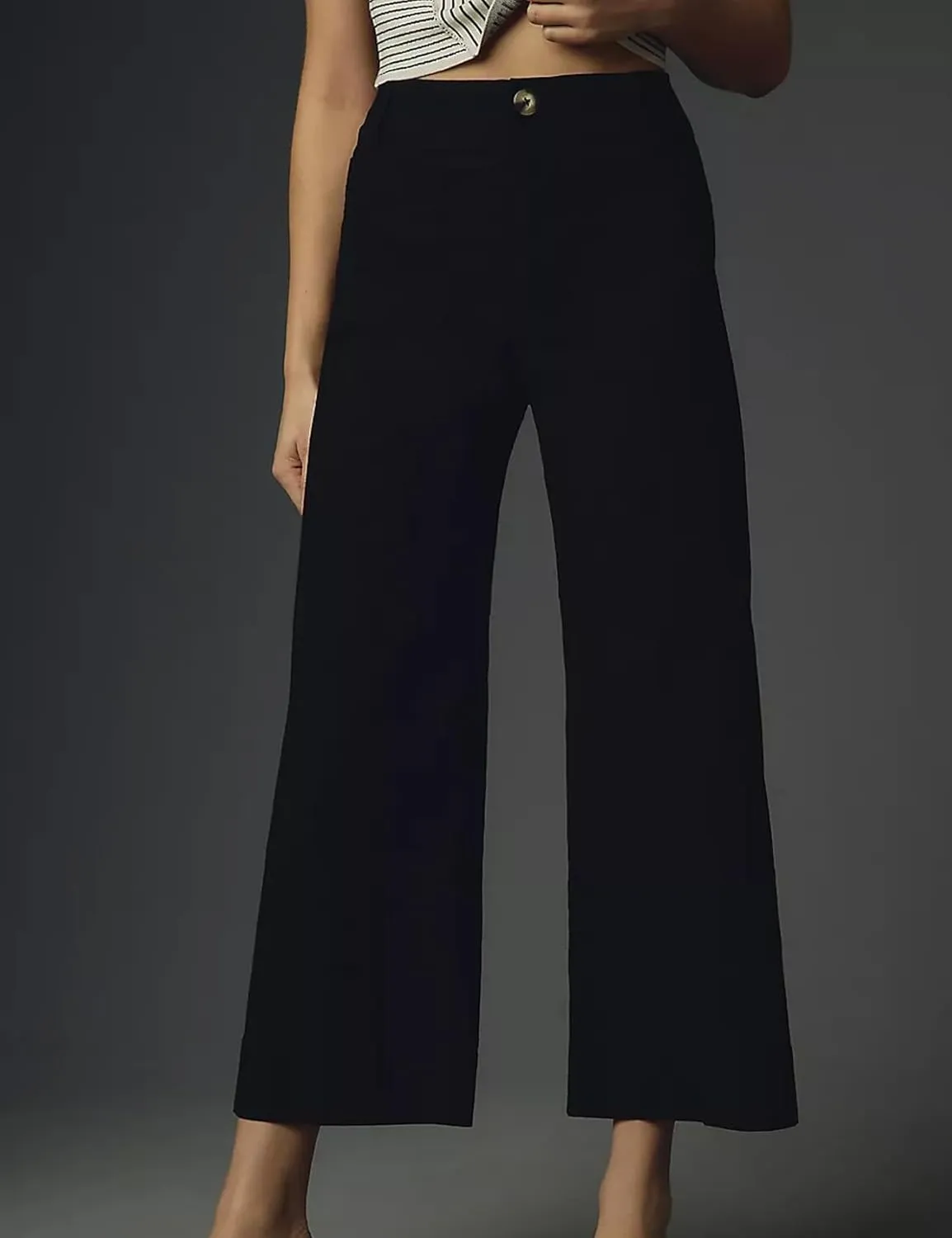 Cropped Wide-Leg Pants Casual High Waist Baggy Pants Stretchy Straight Trousers with Pockets
