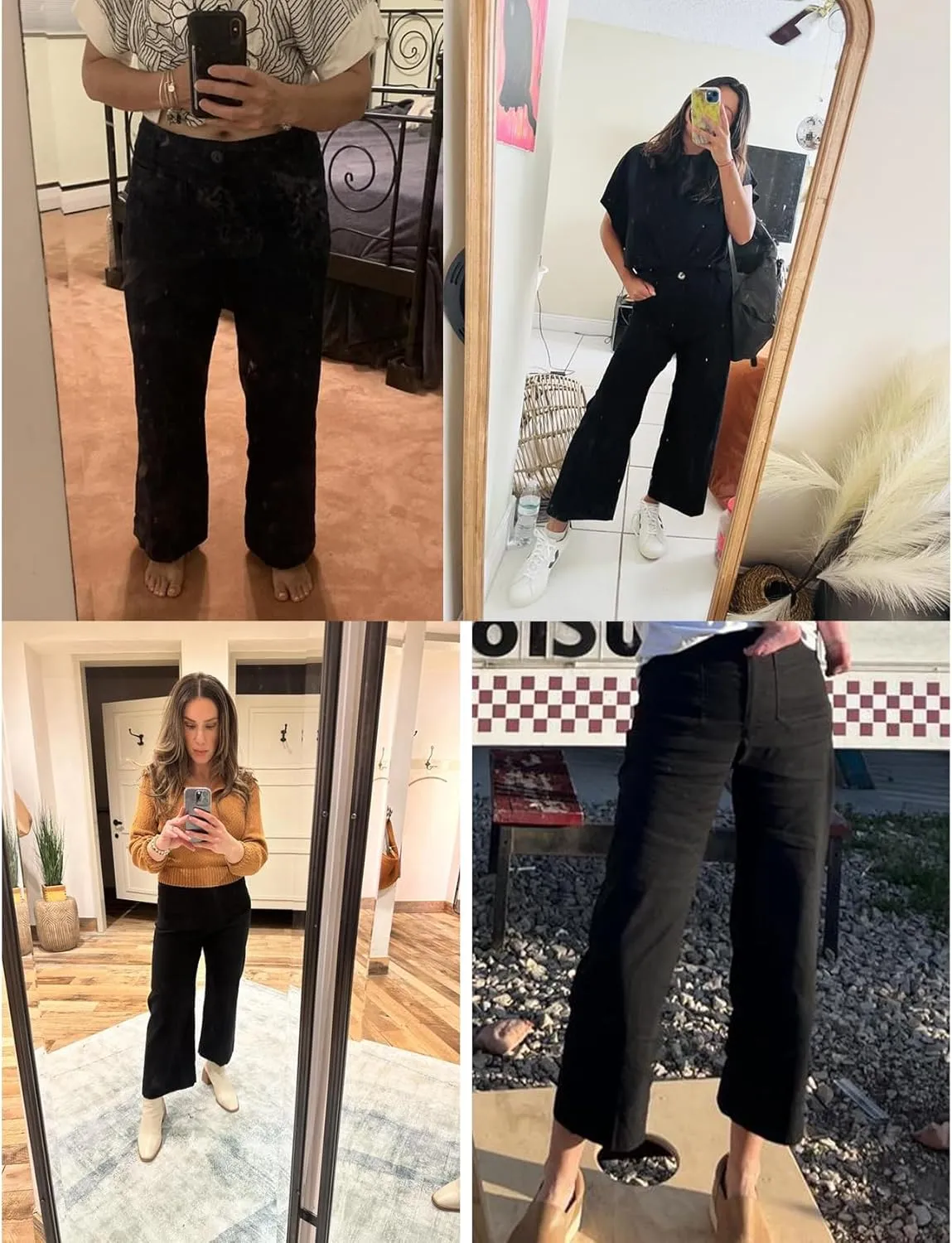 Cropped Wide-Leg Pants Casual High Waist Baggy Pants Stretchy Straight Trousers with Pockets