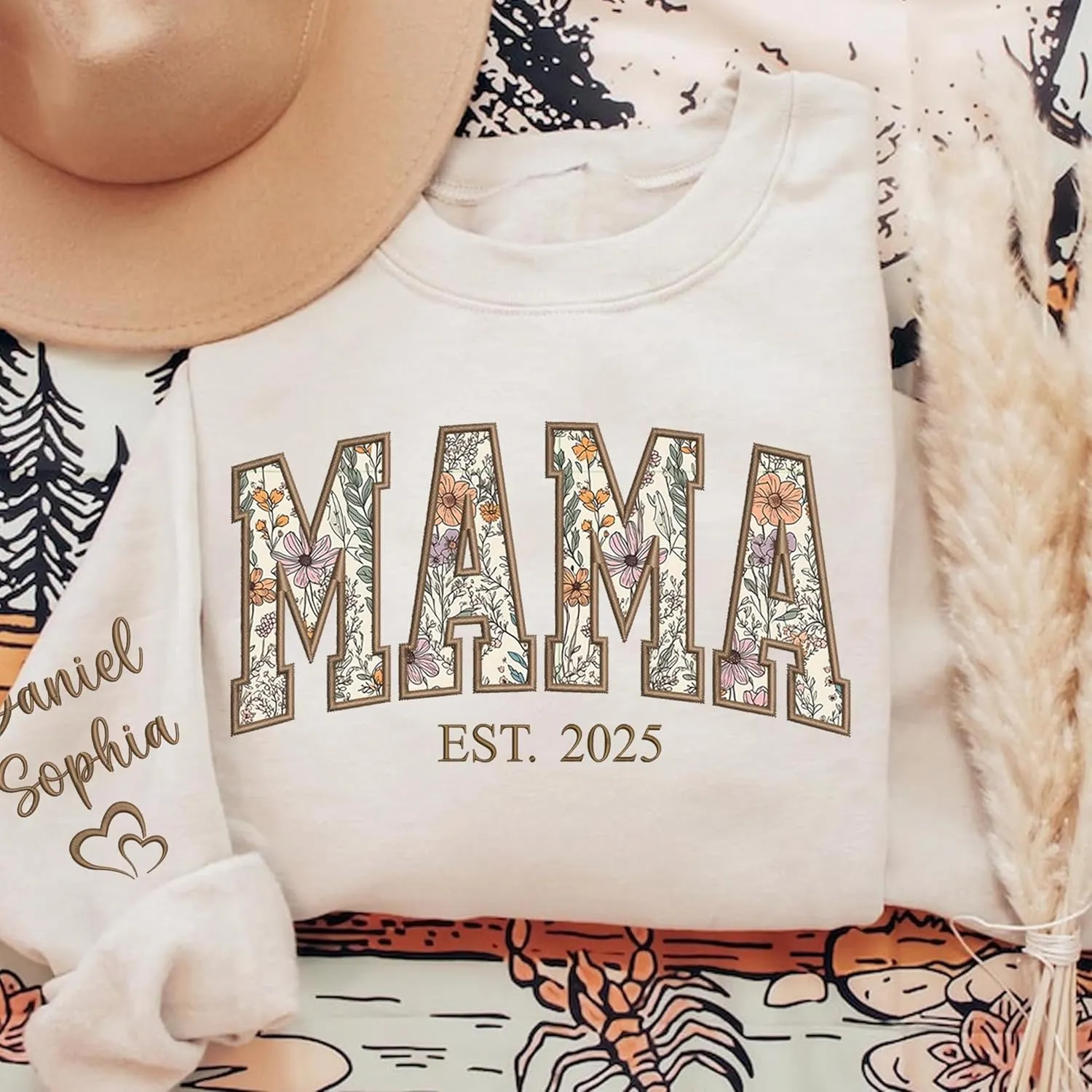 Custom Floral Applique Embroidery Grandma Sweatshirt, Grandma Gifts, Custom Mama Sweatshirt, Mother's Day