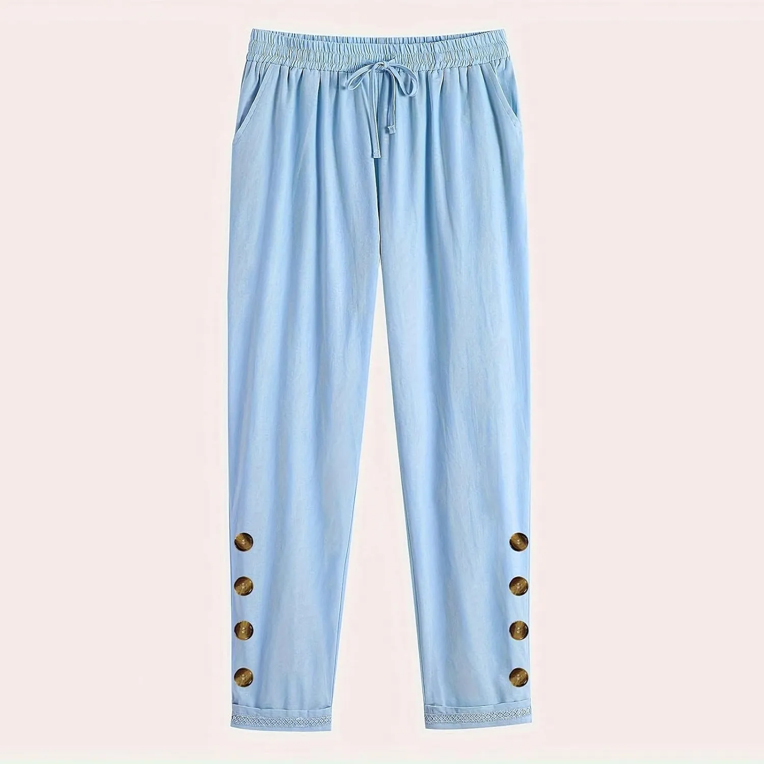 DASAYO Womens Linen Pants Drawstringgg Elastic Waist Straight Legg Trousers Summer Lightweigght Casual Pants with Pockets