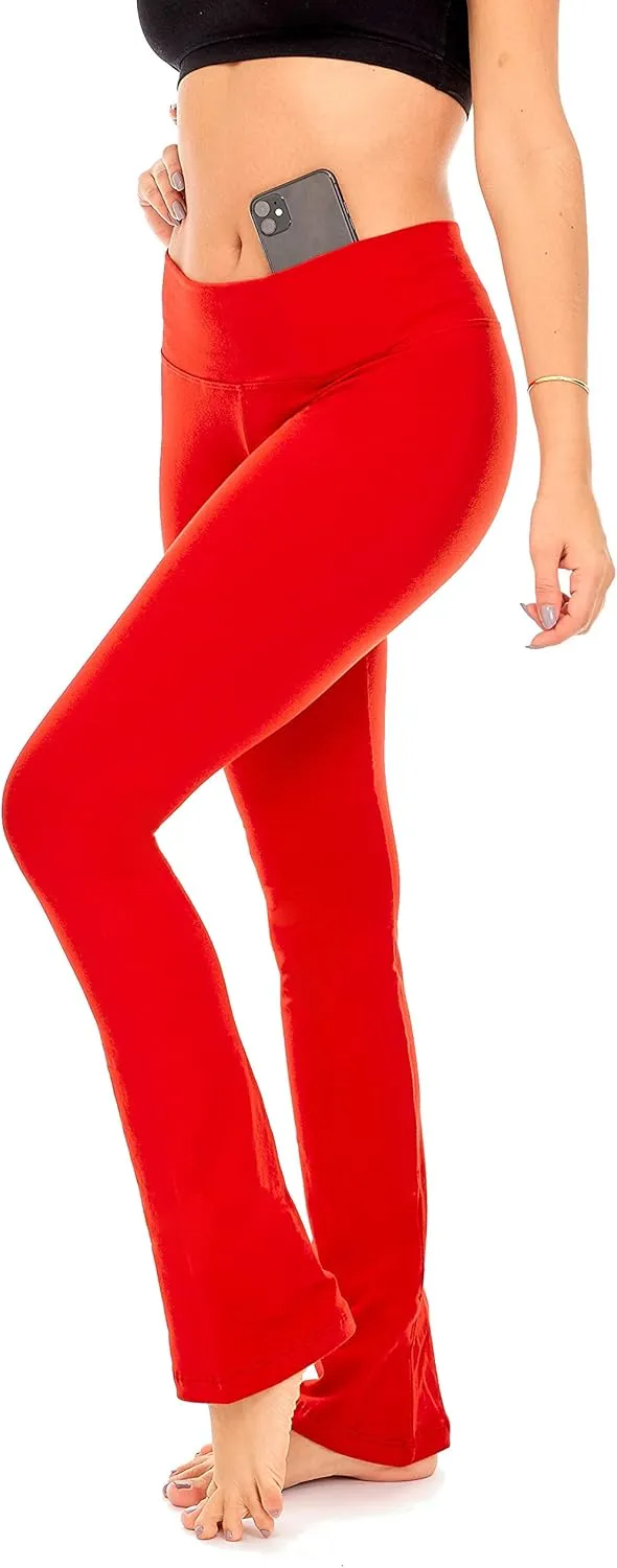 DEAR SPARKLE Bootcut Leggings for Women | Slim Look Bootleg Opaque Yoga Pants w Pocket   Plus Size (C5)