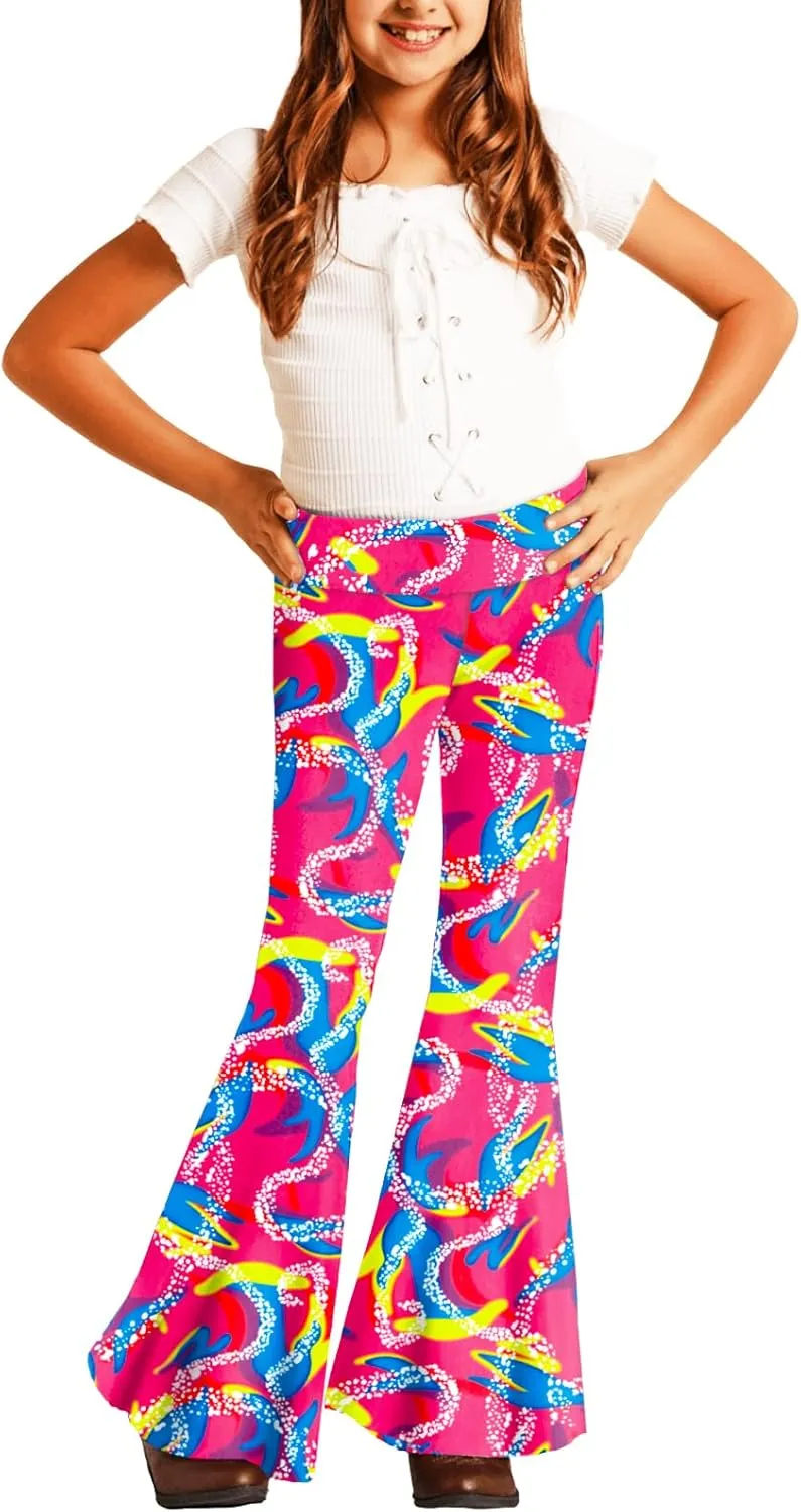 Deerose Girls Bell Bottom Floral Print Stretch Hippie Pants High Waist Flare Pants 5-14 Year