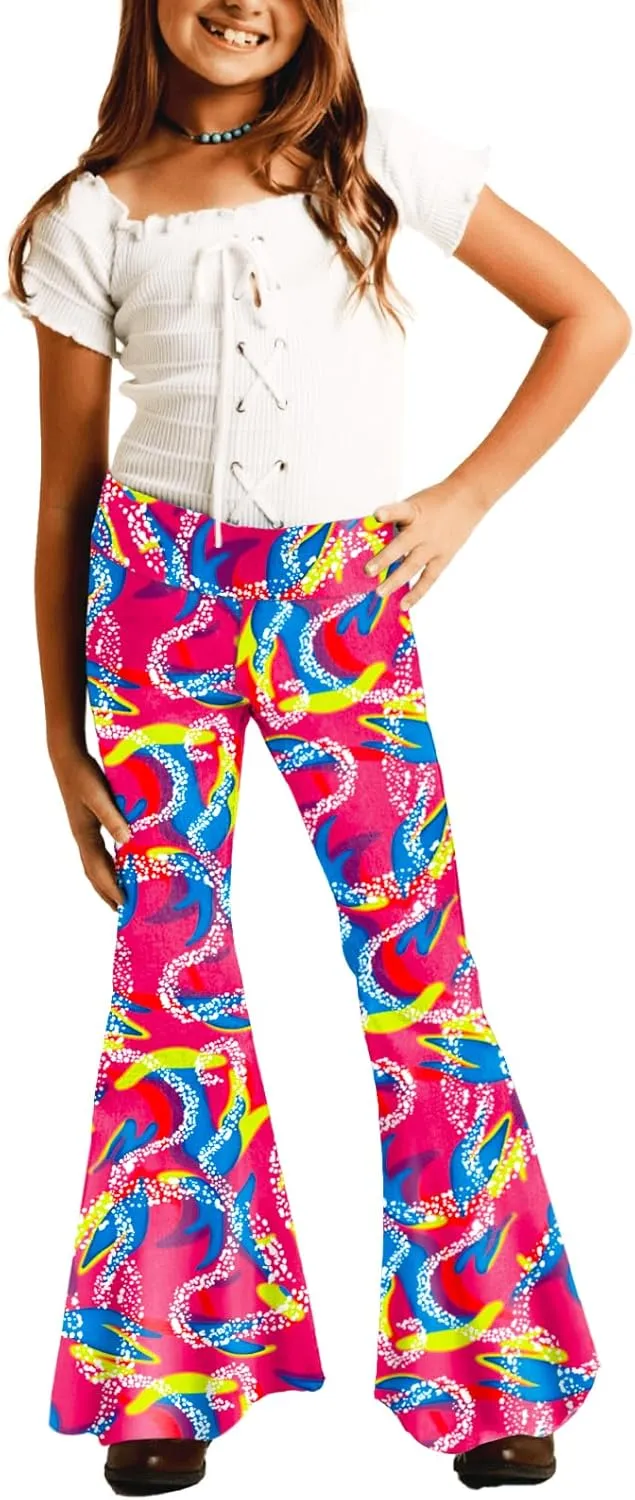 Deerose Girls Bell Bottom Floral Print Stretch Hippie Pants High Waist Flare Pants 5-14 Year