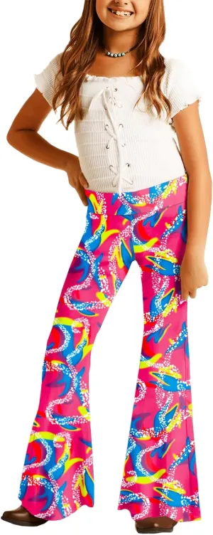 Deerose Girls Bell Bottom Floral Print Stretch Hippie Pants High Waist Flare Pants 5-14 Year