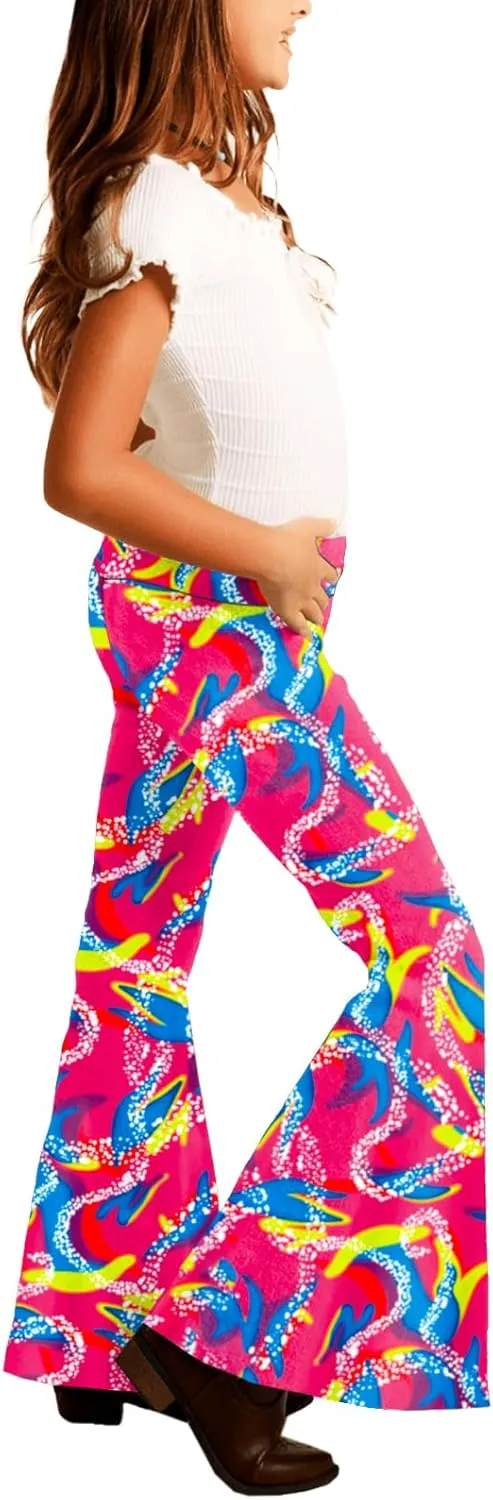Deerose Girls Bell Bottom Floral Print Stretch Hippie Pants High Waist Flare Pants 5-14 Year