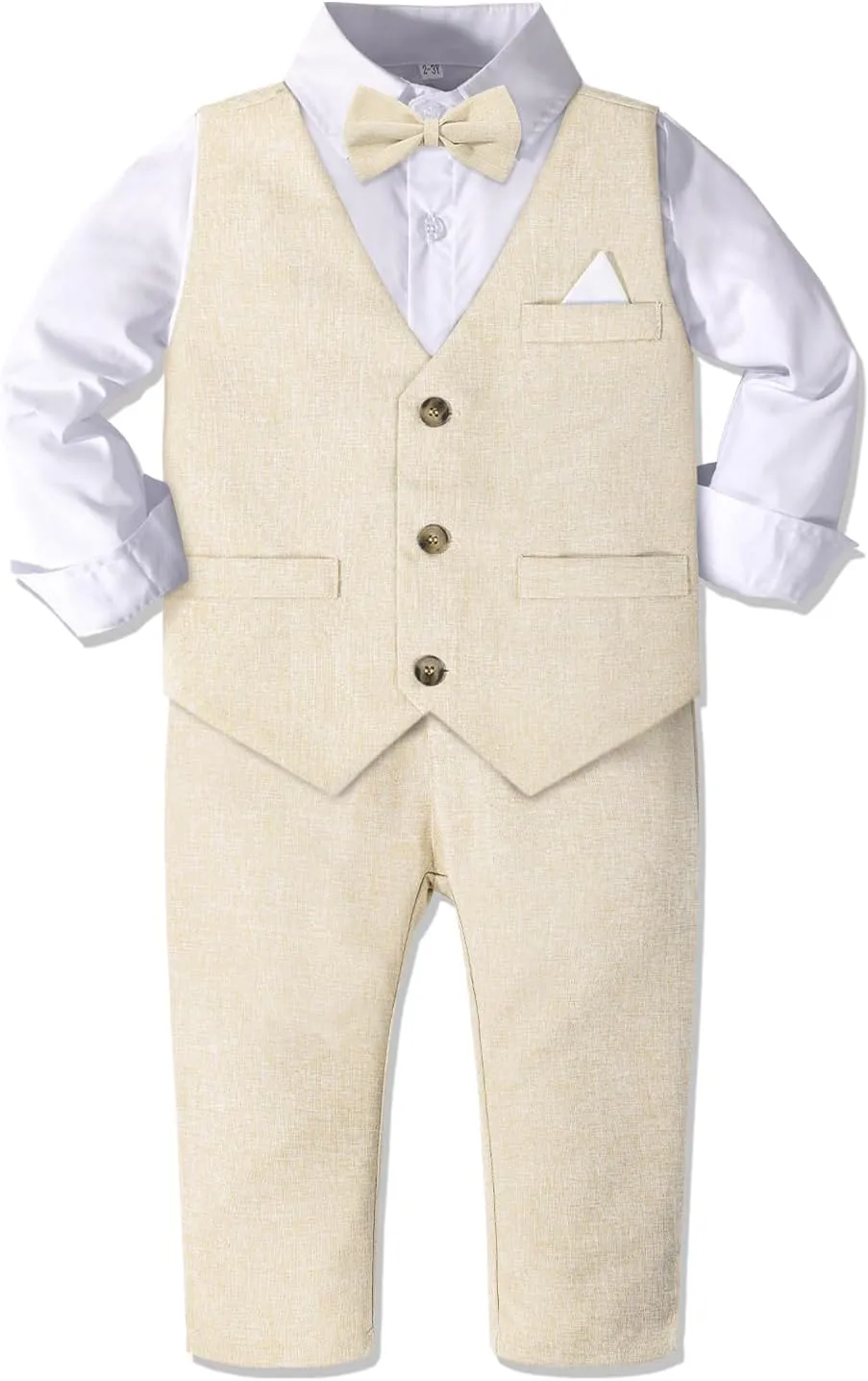 Dinysuos Boys Suit Formal Dress Kids Tuxedo Outfit Dress Shirt with Bow Tie  Slim Vest Pants 4Pcs 3-7 Years