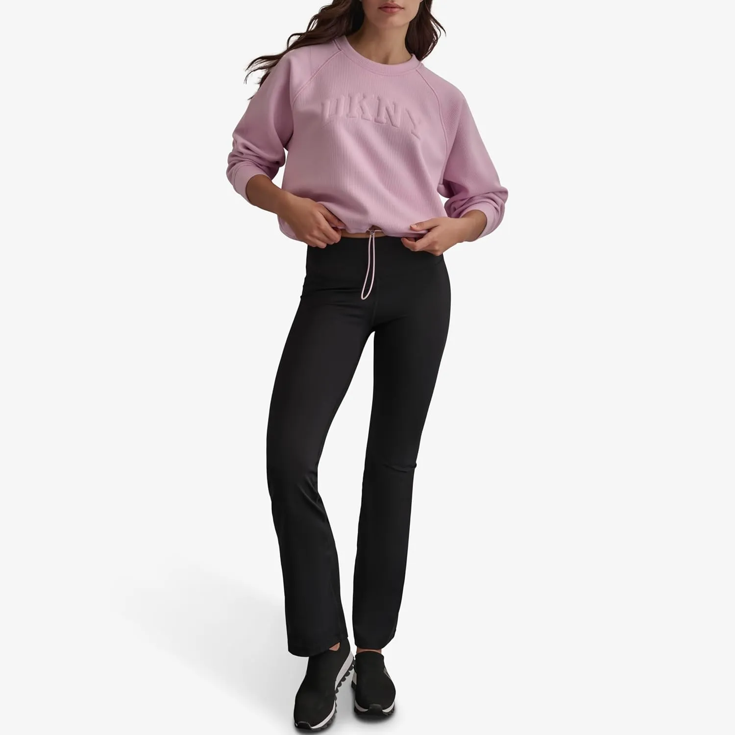 DKNY womens Drawcord Cropped Crewneck Sweatshirt