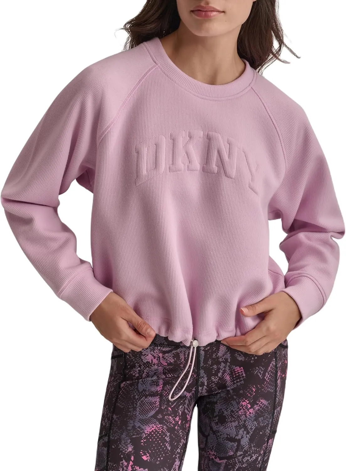 DKNY womens Drawcord Cropped Crewneck Sweatshirt
