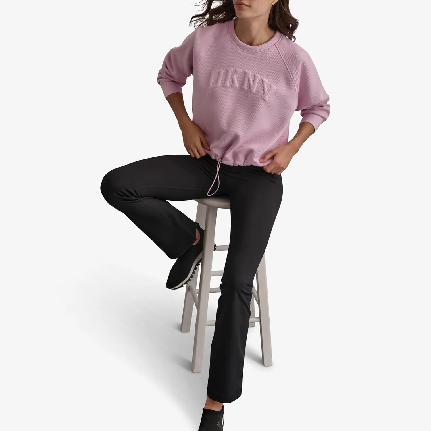 DKNY womens Drawcord Cropped Crewneck Sweatshirt