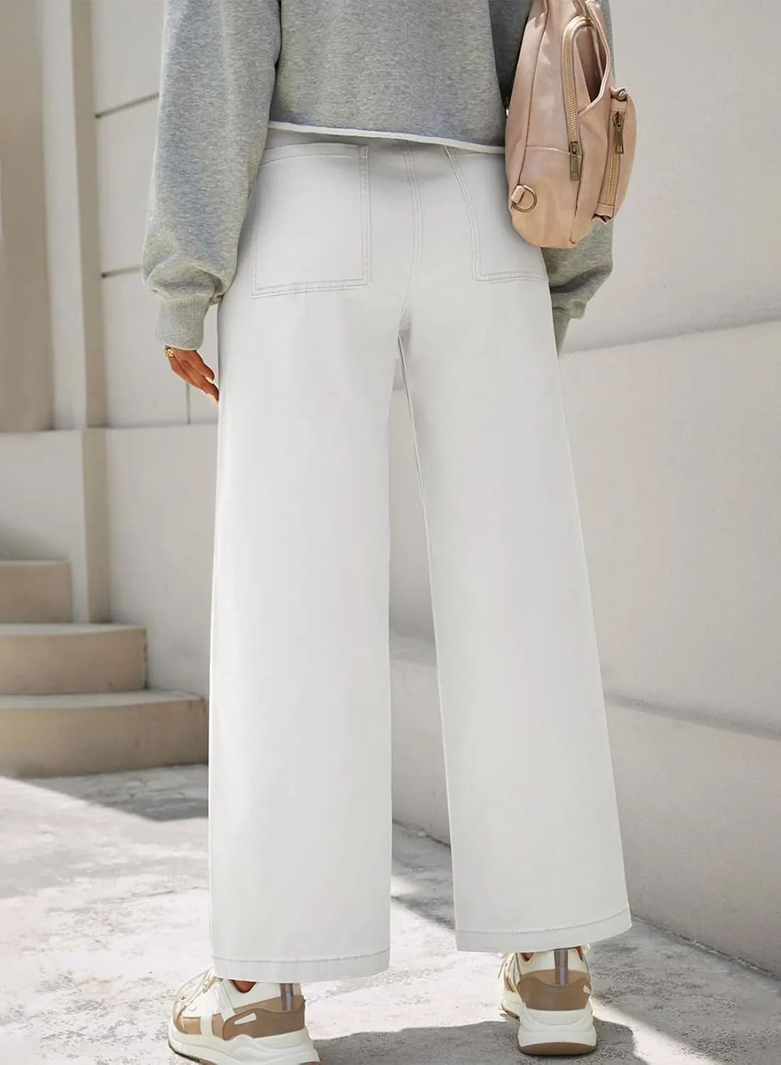 Dokotoo Womens Cargo Pants Women Baggy Wide Leg High Waist Casual Pants Jean Stretch Pants