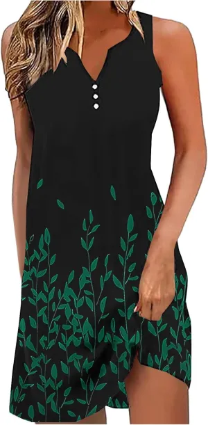 Dresses for Women Casual Summer V Neck Sleeveless Plus Size Dresses Loose Tank Sundresses Floral Retro Midi Dress