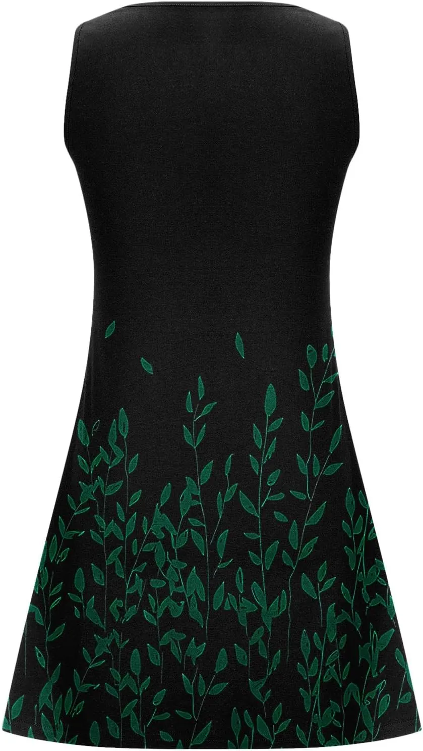 Dresses for Women Casual Summer V Neck Sleeveless Plus Size Dresses Loose Tank Sundresses Floral Retro Midi Dress