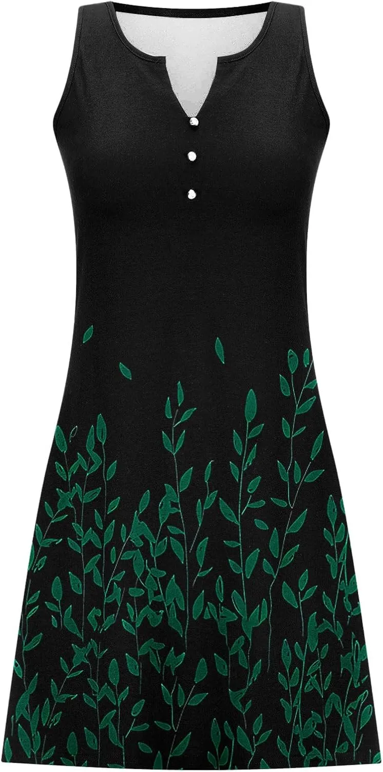 Dresses for Women Casual Summer V Neck Sleeveless Plus Size Dresses Loose Tank Sundresses Floral Retro Midi Dress