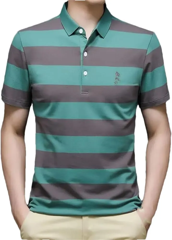 Dvbfufv Men Short Sleeve Stripes Polos Shirt Men Summer Bottoming Shirt Men Youth Business Loose Lapel Quick Dry T- Shirt