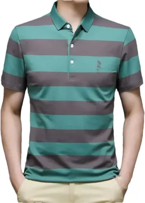 Dvbfufv Men Short Sleeve Stripes Polos Shirt Men Summer Bottoming Shirt Men Youth Business Loose Lapel Quick Dry T- Shirt