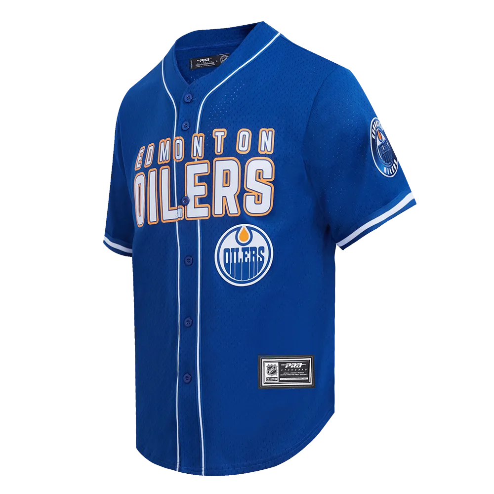 EDMONTON OILERS CLASSIC MESH MEN'S BUTTON DOWN SHIRT (DODGER BLUE)