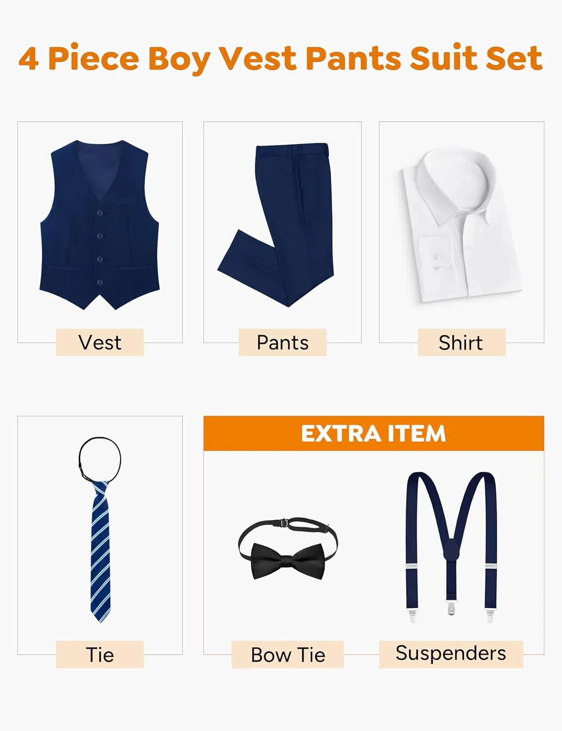 ELPA ELPA Boys' Formal Suit Set, with Suspenders, Adjustable Waist, from Toddlers to Teen
