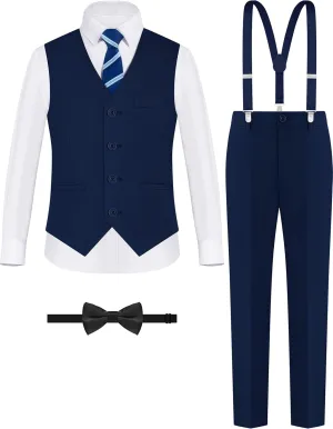 ELPA ELPA Boys' Formal Suit Set, with Suspenders, Adjustable Waist, from Toddlers to Teen