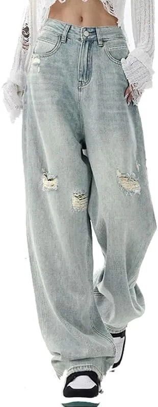 EMMIOL Wide Leg Jeans for Women - Low Waist Baggy Loose Boyfriends Denim Pants - Y2K 90S Style