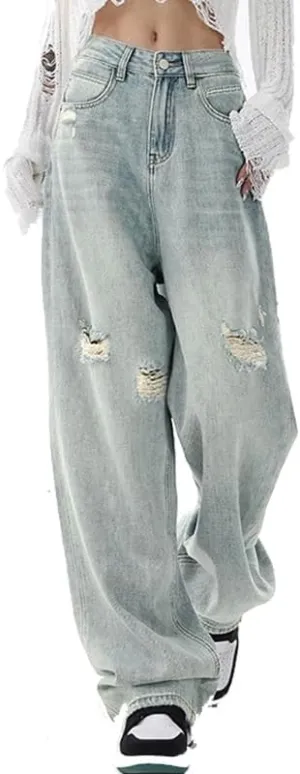 EMMIOL Wide Leg Jeans for Women - Low Waist Baggy Loose Boyfriends Denim Pants - Y2K 90S Style