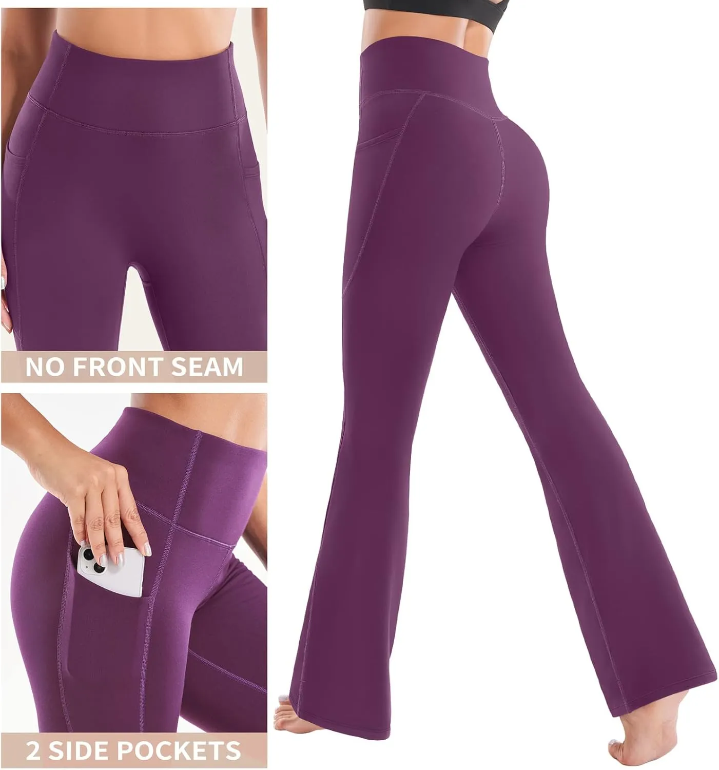 Ewedoos Fleece Lined Pants Women Thermal Yoga Pants with Pockets High Waist Warm Pants Winter Flare Leggings for Women