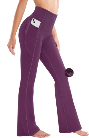 Ewedoos Fleece Lined Pants Women Thermal Yoga Pants with Pockets High Waist Warm Pants Winter Flare Leggings for Women