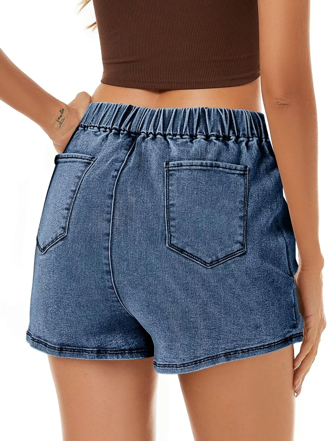 FEKOAFE Denim Skorts for Woman 2025 High Waist Trendy Slit Stretchy Y2K Denim Wrap Skirt with Shorts