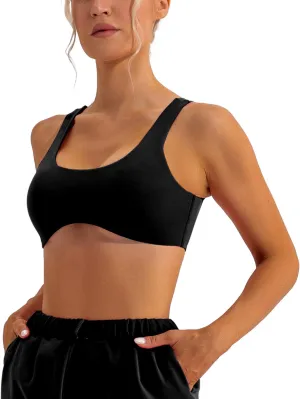 FEOYA Scoop Neck Sexy Sports Bra for Women Padded Low Cut Low Impact Workout Fitness Bra U Back Curved Sculpt Bra