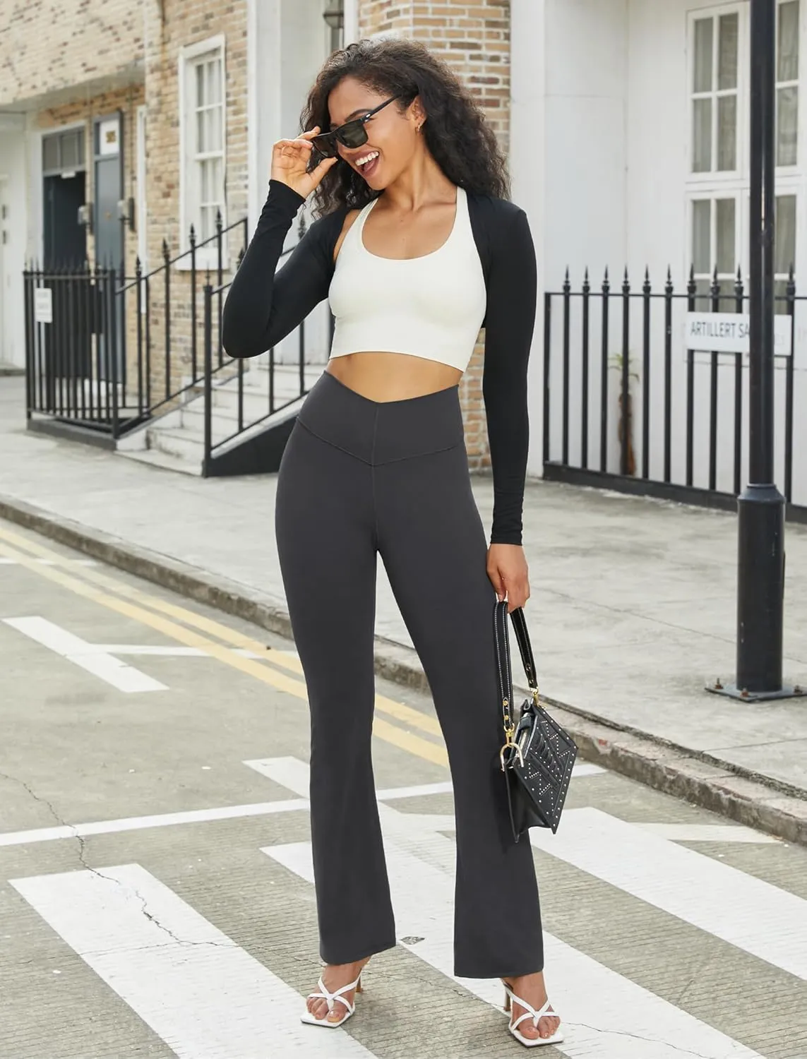 FireSwan Women's Flare Yoga Pants V Waist Flared Leggings High Waisted Bootcut Workout Pants Tummy Control