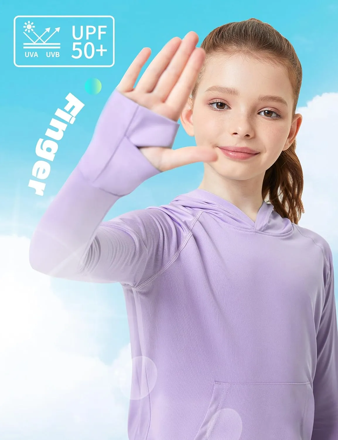 FitsT4 Sports Kids UPF50  Sun Shirt with Pockets Thumbholes Girls Lightweight Quick Dry UV Protection Long Sleeve Hoodie