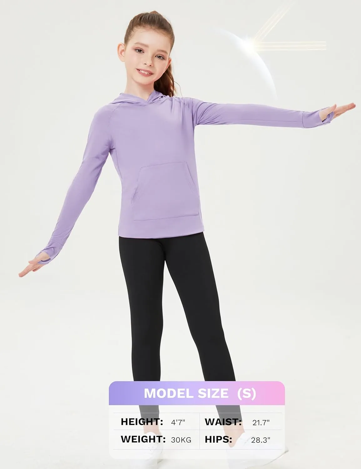 FitsT4 Sports Kids UPF50  Sun Shirt with Pockets Thumbholes Girls Lightweight Quick Dry UV Protection Long Sleeve Hoodie