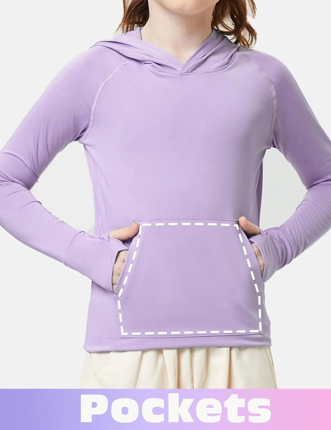 FitsT4 Sports Kids UPF50  Sun Shirt with Pockets Thumbholes Girls Lightweight Quick Dry UV Protection Long Sleeve Hoodie