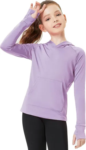 FitsT4 Sports Kids UPF50  Sun Shirt with Pockets Thumbholes Girls Lightweight Quick Dry UV Protection Long Sleeve Hoodie