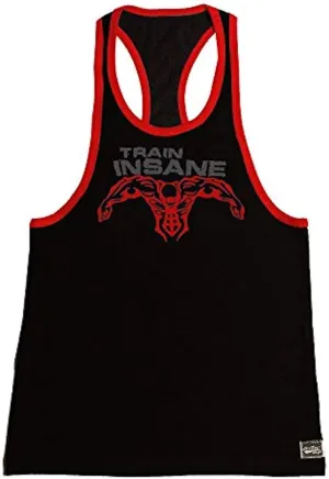 Fitted Black/Red Stringer Hardcore Bodybuilder Tank Top with Grey Train Insane and Red Super Hero Design
