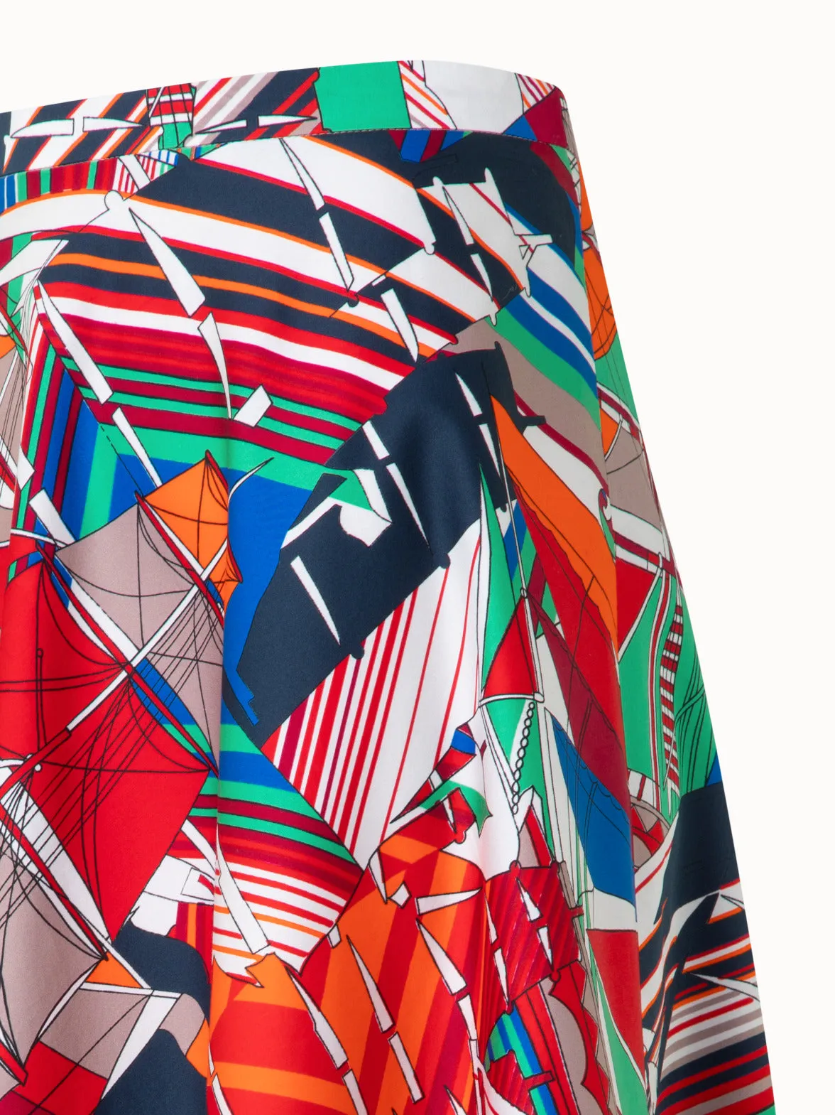 Flared Cotton Midi Skirt with Sea Clipper Print