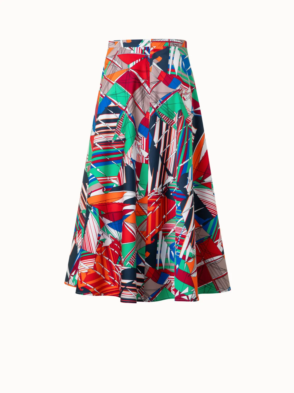 Flared Cotton Midi Skirt with Sea Clipper Print