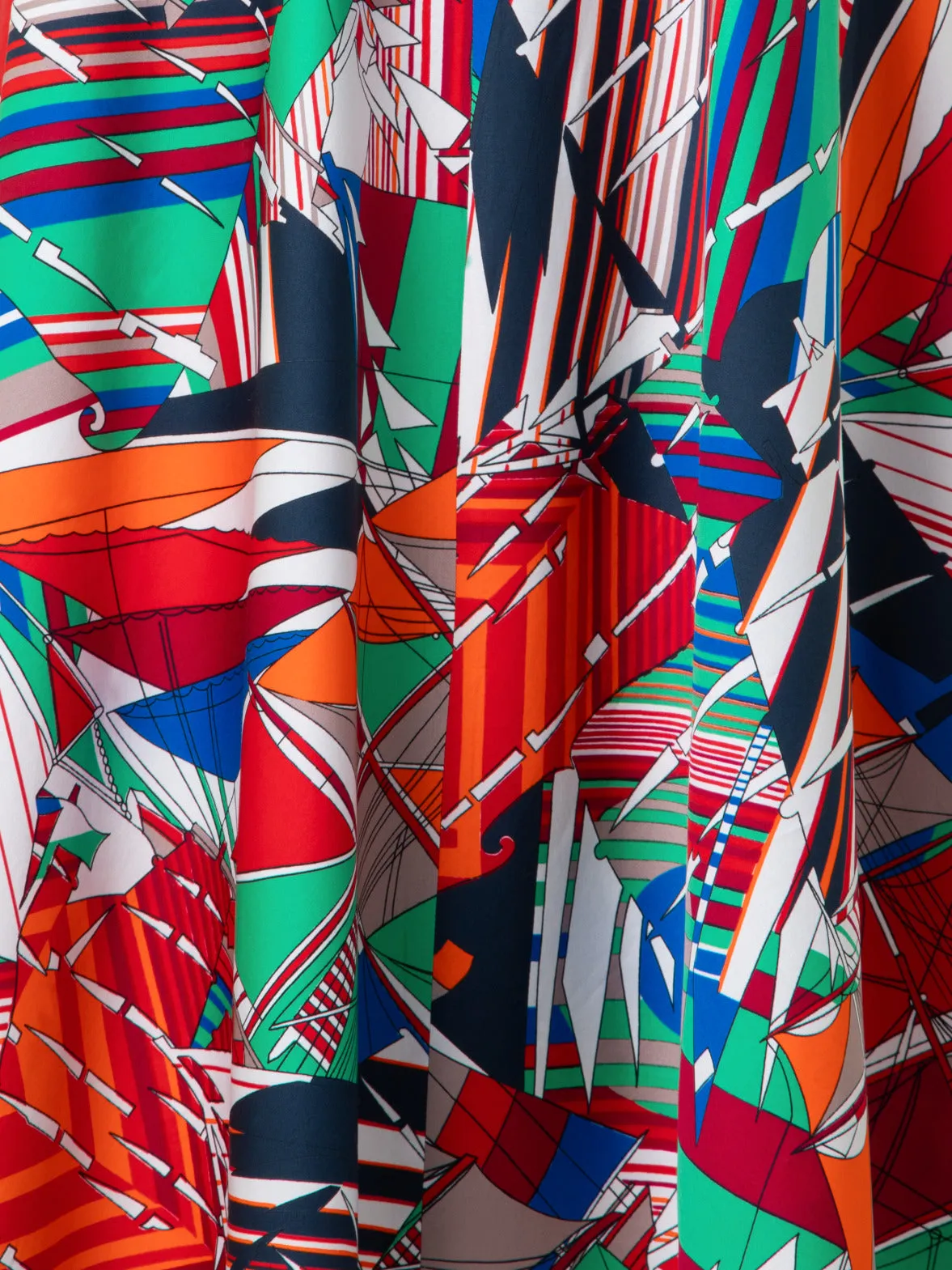 Flared Cotton Midi Skirt with Sea Clipper Print