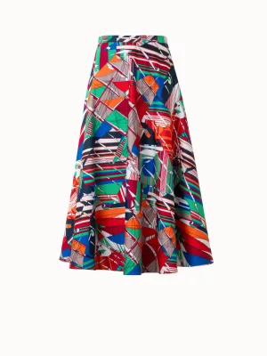 Flared Cotton Midi Skirt with Sea Clipper Print