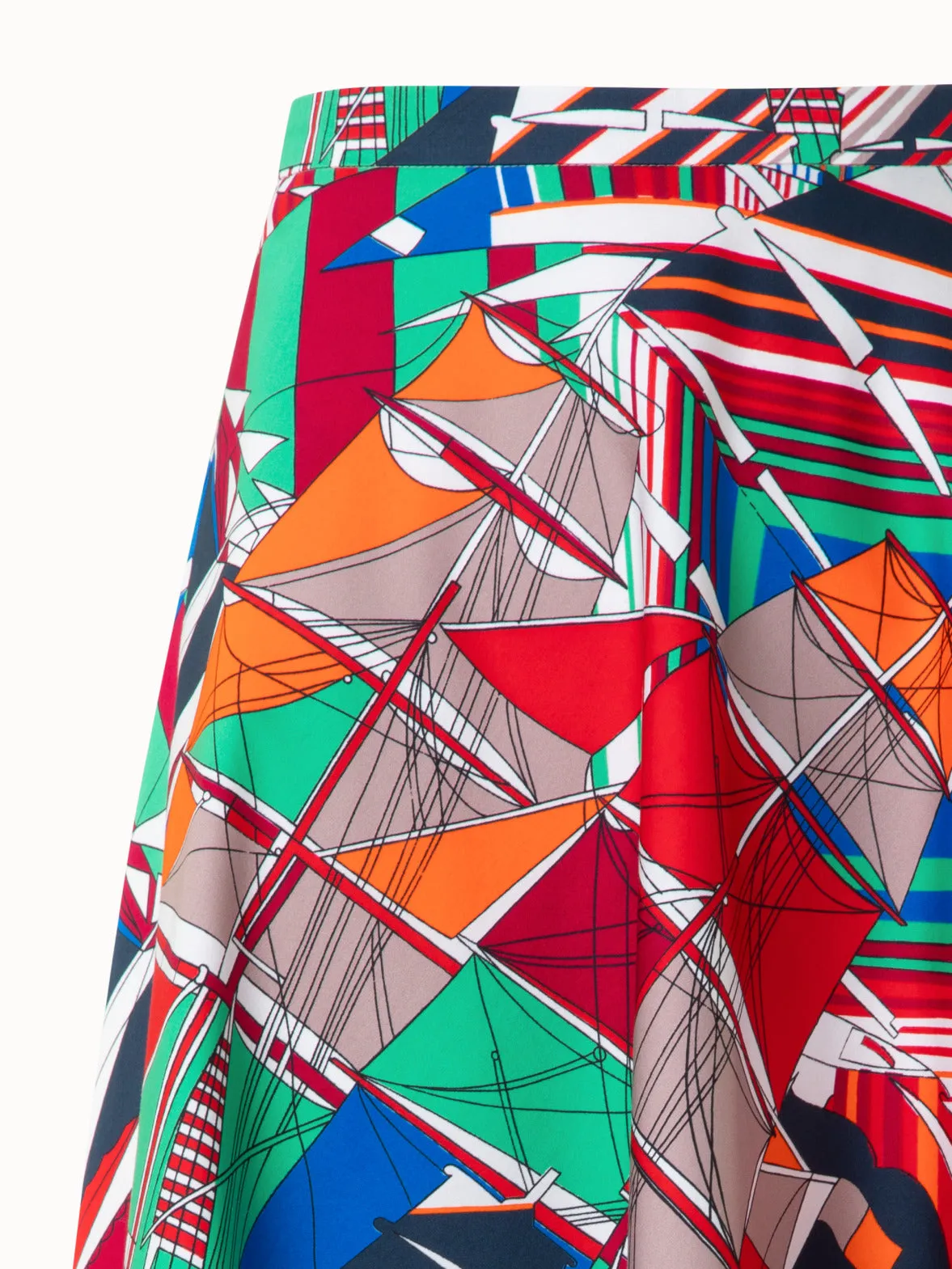 Flared Cotton Midi Skirt with Sea Clipper Print
